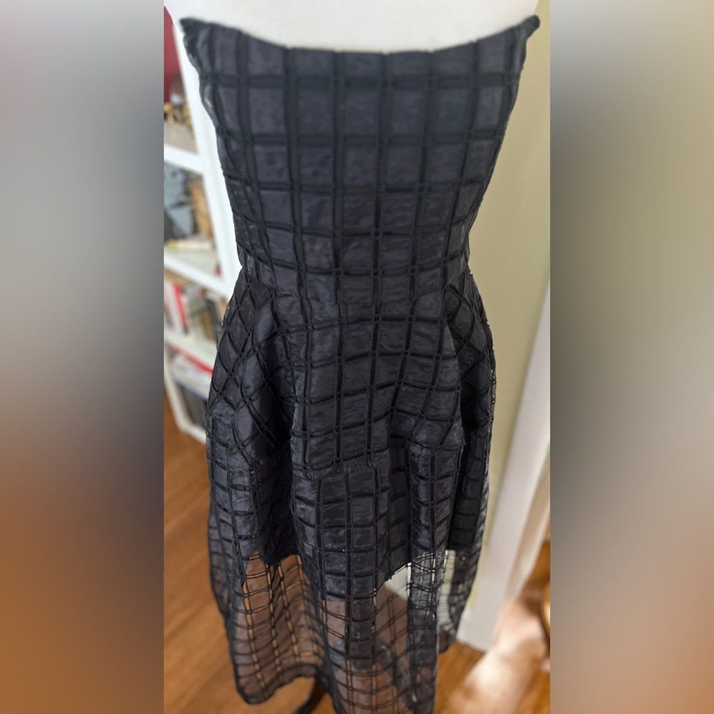 NICHOLAS Dress Strapless Black Windowpane Cutout Caged Sheer Full Skirt SZ 4 - Picture 6 of 13